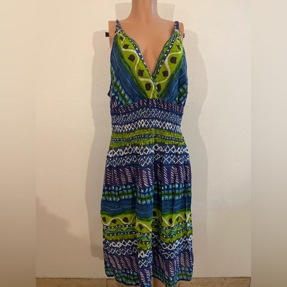 Casse’s Maxi Dress with Smocked front and back and V Neck Front Embellishments - Picture 16 of 17